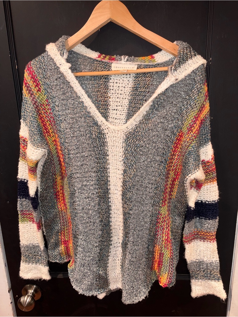 Lovestitch Multicolor Striped Hooded Knit Sweater Women’s Small